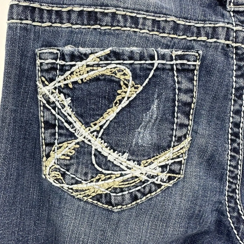 Silver Jeans Aiko Bootcut Sz 29x31 Medium Wash Low Rise Zip Fly Stretch Contrast
